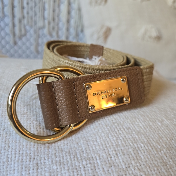 Michael Kors XL Stretchy Brown and Tan Belt with Gold Buckle - Picture 1 of 6